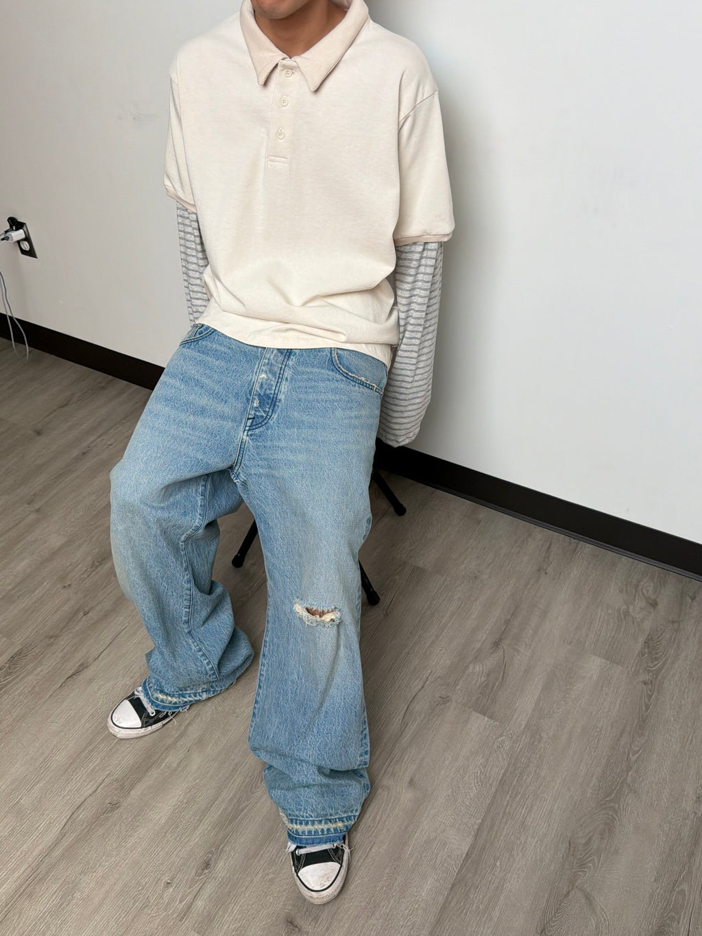 Cream Striped Polo Longsleeve
