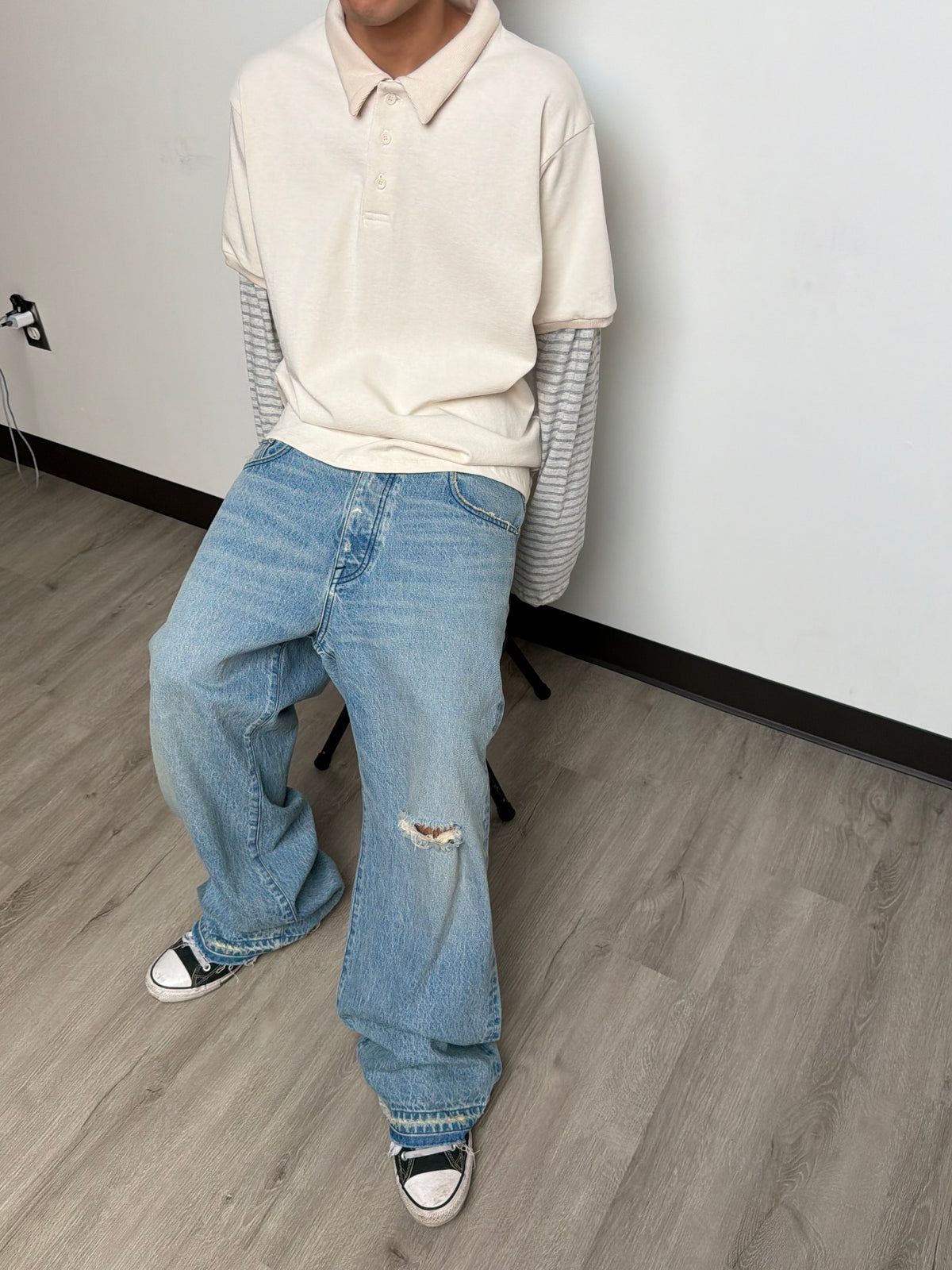 Cream Striped Polo Longsleeve